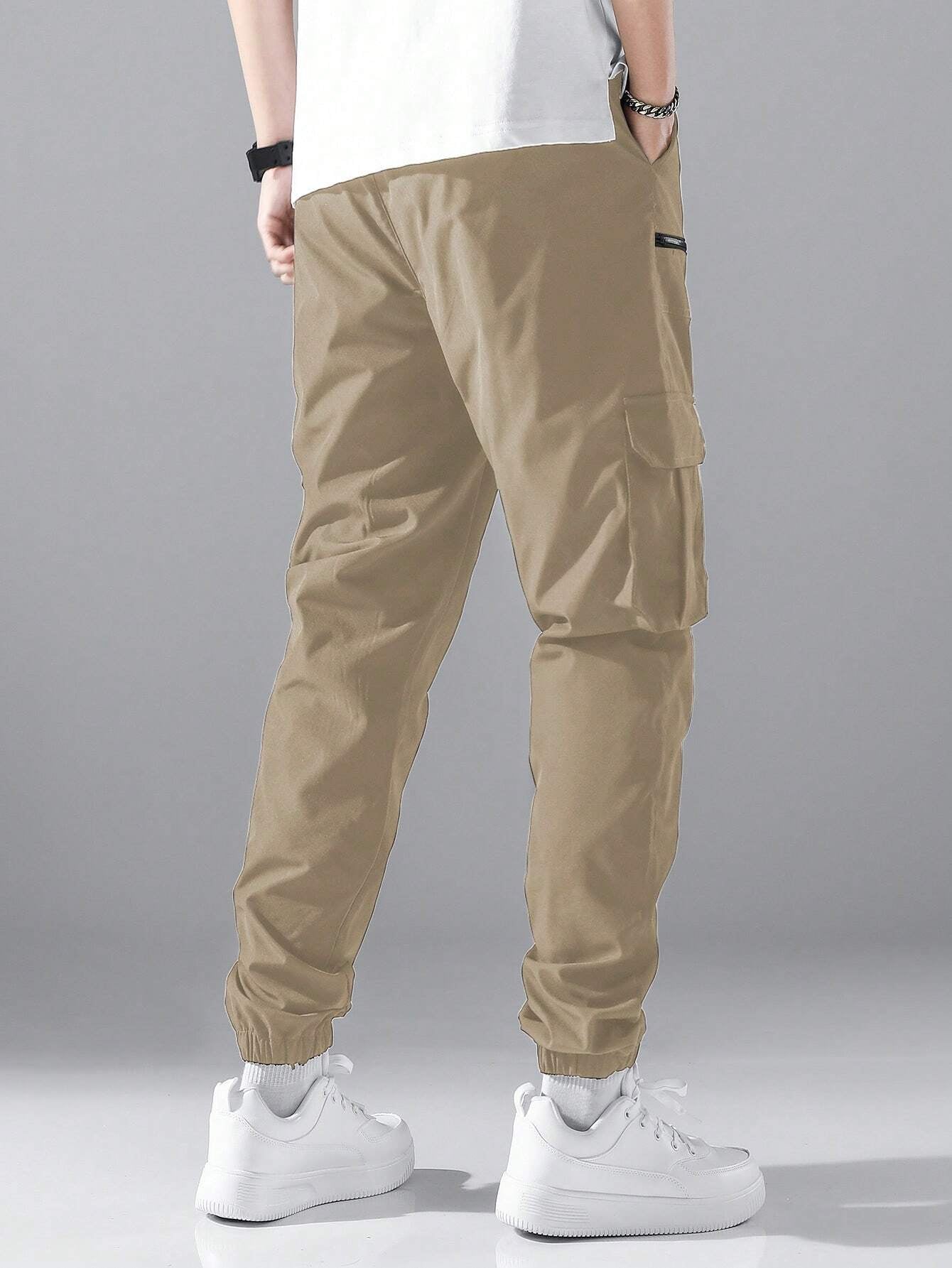 Manfinity Loose Fit Men'S Cargo Pants with Flap Pockets, Side Drawstring and Elastic Waist