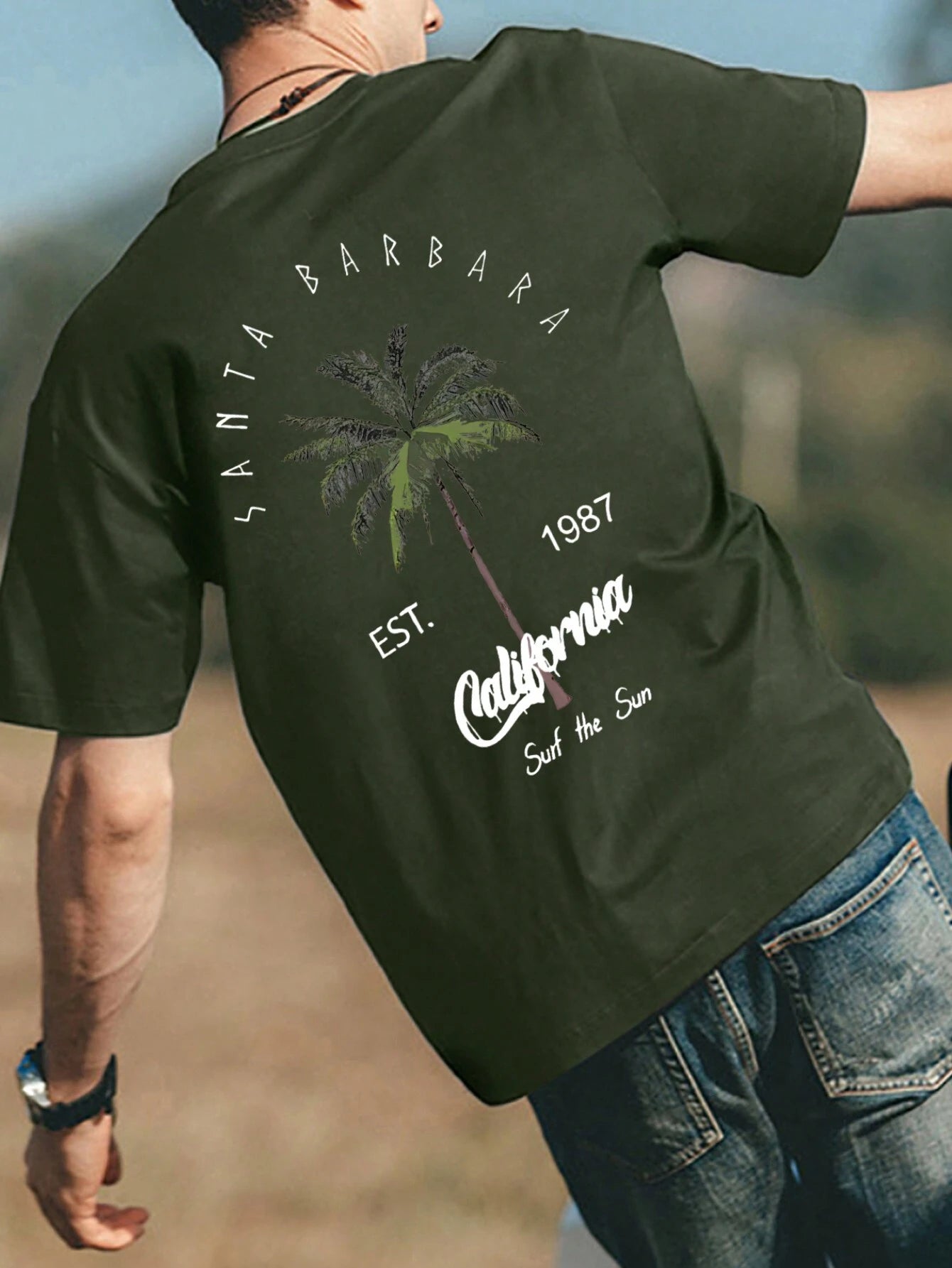 Men Coconut Tree & Letter Graphic Tee