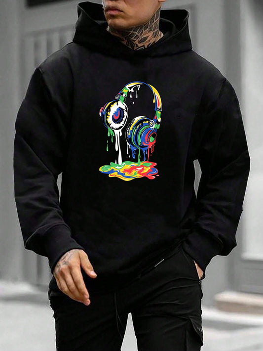 Manfinity Homme Men'S Leisure Headphone Printed Hooded Sweatshirt