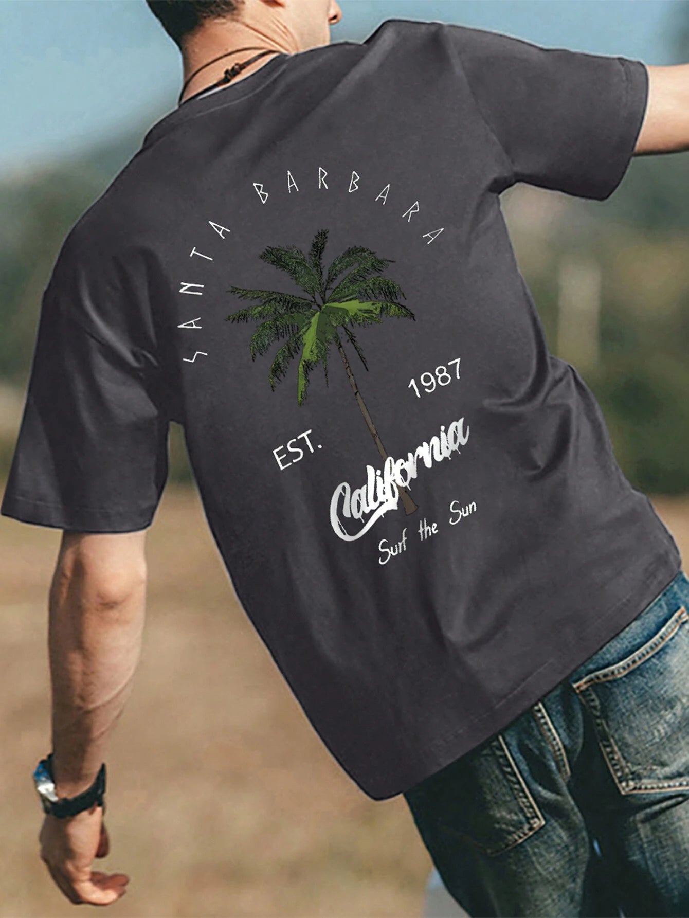 Men Coconut Tree & Letter Graphic Tee