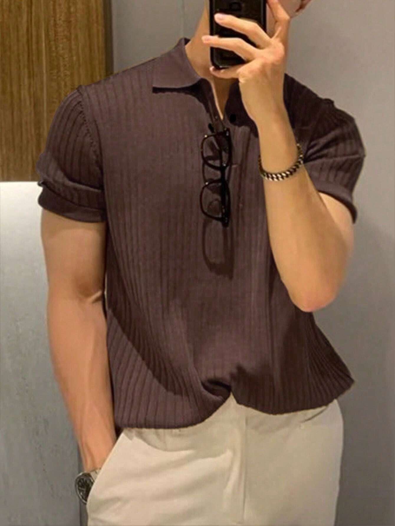 Manfinity Homme Men Ribbed Knit Polo Shirt