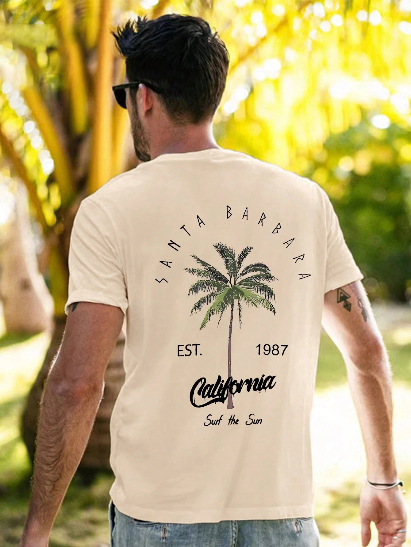 Men Coconut Tree & Letter Graphic Tee