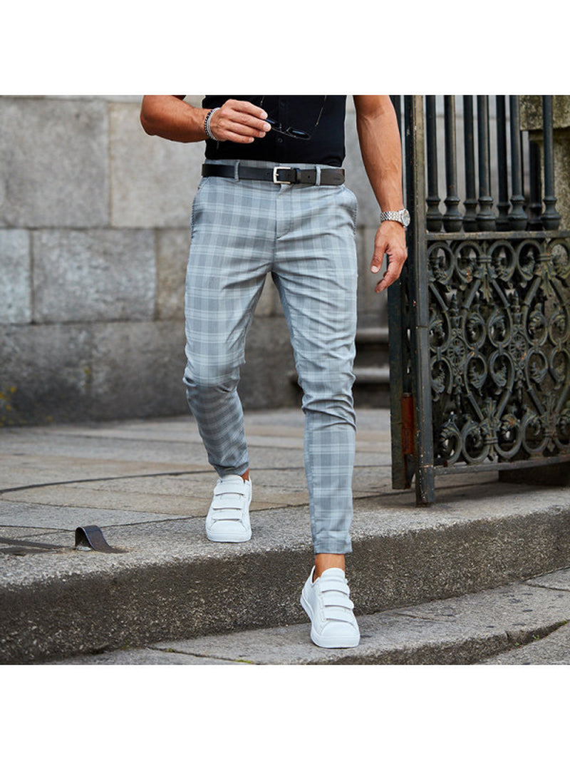 Plaid Print Pants Men'S Casual Trousers Loose and Thin