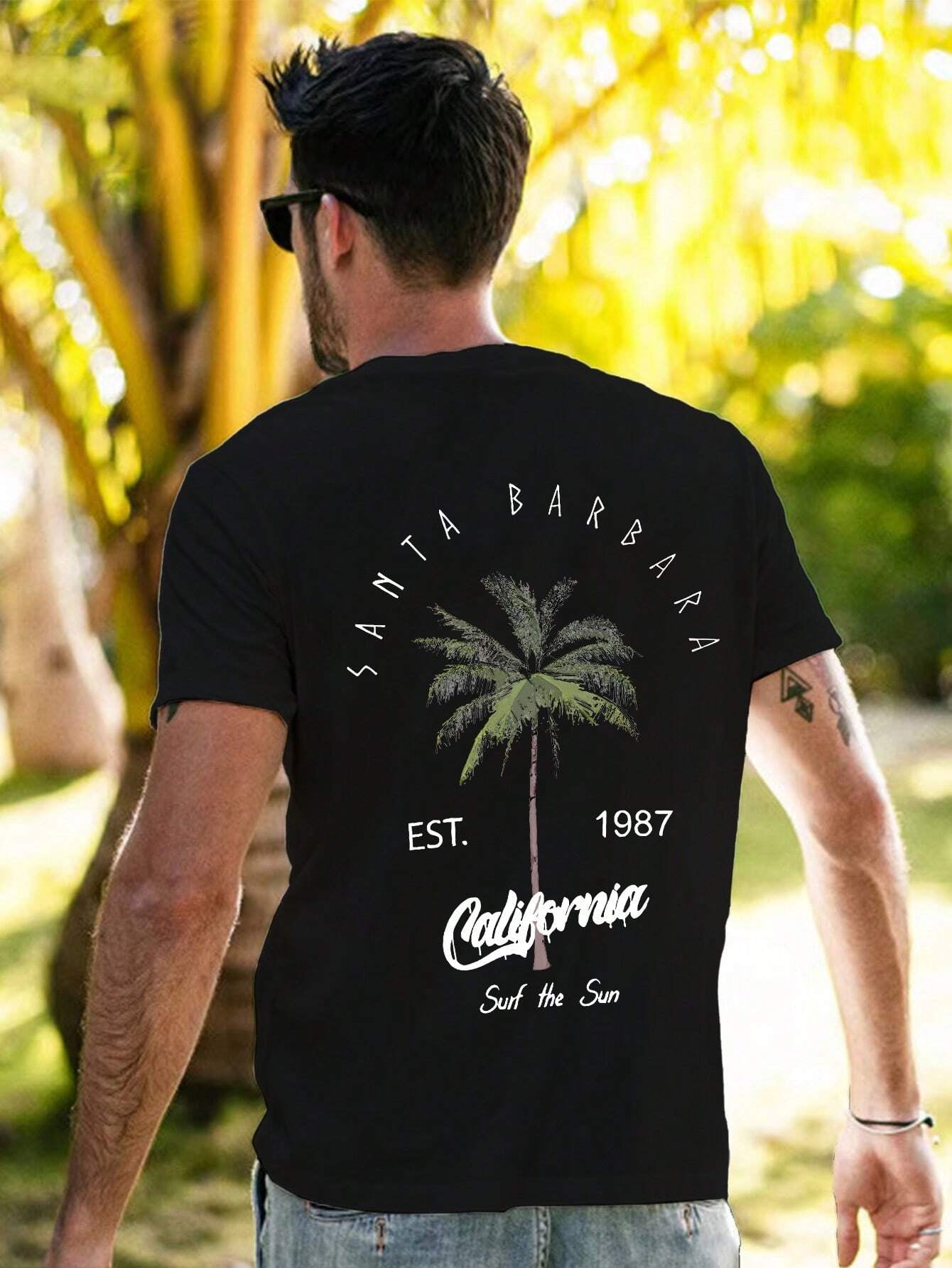 Men Coconut Tree & Letter Graphic Tee